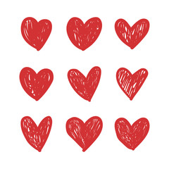 Hearts doodles. Symbol of love. Vector illustration.