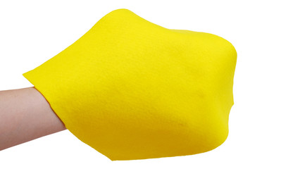 Felt fabric with yellow background fabric and white background isolated textile. This felt closeup fabric detail is for DIY project and handmade craft supplies.