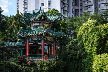 Traditional Chinese Architecture in Good Wish Garden, Wong Tai Sin Temple in Hong Kong