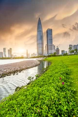 Stickers pour porte Vert-citron parc sous le coucher du soleil dans la ville de Shenzhen Chine