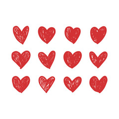 Hearts doodles. Symbol of love. Vector illustration.