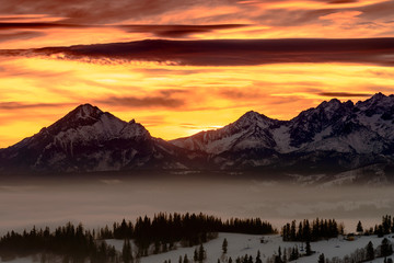 Views on Tatra Mountain in winter scenery from Lapszanka Pass. © Ralfik D
