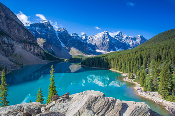 Fototapeta na wymiar Moraine Lake in the Valley of the Ten Peaks in Banff National Park in the Canadian Rockies in Alberta Canada