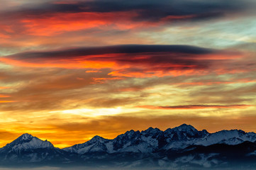 Views on Tatra Mountain in winter scenery from Lapszanka Pass.