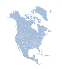 North American continent with contours of countries. Vector drawing © Marina