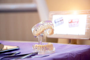 Teeth model and dental tools in dental clinics