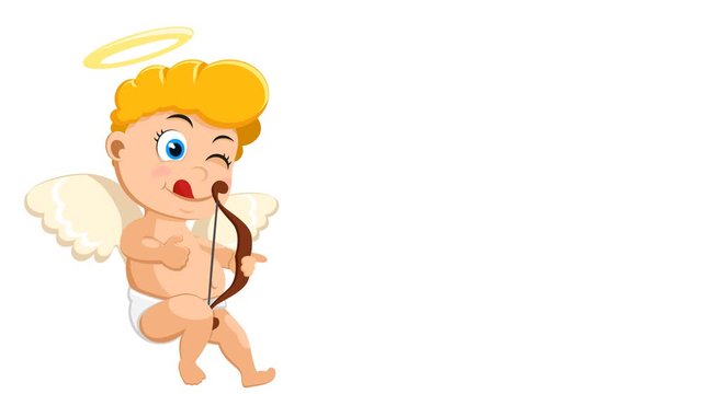 Cupid saw the target and shoots at it on a white background. Animation