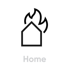 Home on Fire vector icon. Editable line illustration