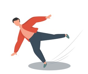 Young man falling on the wet floor. Injury and accident. Isolated vector illustration in flat style.