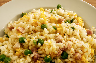 Oriental cantonese rice in a white plate 