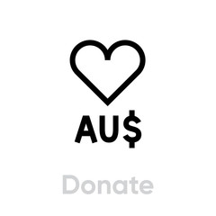Donate Australia Dollar vector icon. Editable line