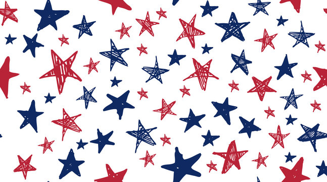 Independence Day USA. Presidents day. Hand drawn illustration. Stars grunge.