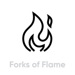 Obraz premium Forks of Flame silhouette vector icon. Editable line