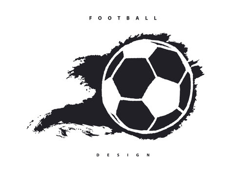 Flying abstract soccer ball, hand-drawing. Vector element for design of banner, poster, flyer, print for t-shirt. Grunge style.