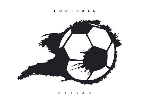Flying abstract soccer ball, hand-drawing football. Vector element for design of banner, poster, flyer, print for t-shirt. Grunge style.