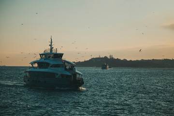 Fototapeta na wymiar Istanbul new bought City Ferry in a moody view