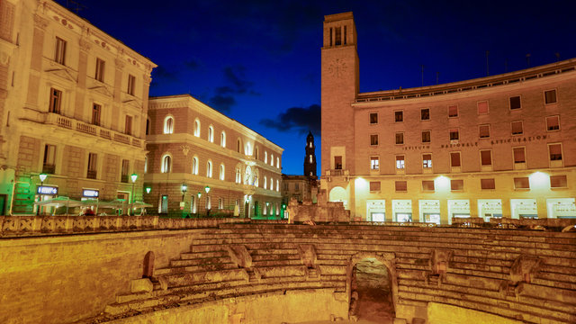 Roman Amphitheatre Lecce at night