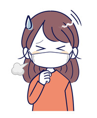 Obraz premium 女性、風邪、咳