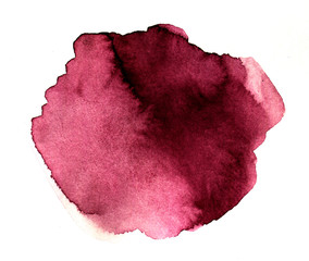 Burgundy wine watercolor hand drawn stain. Abstract watercolor artistic brush paint splash background