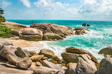 Beautiful beach and rock seascape. Lamai beach , Samui Island, THAILAND