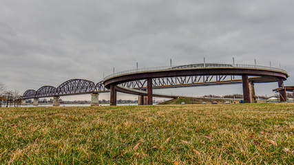 Fototapeta na wymiar View on Big Four Bridge in Louisville at daytime in spring