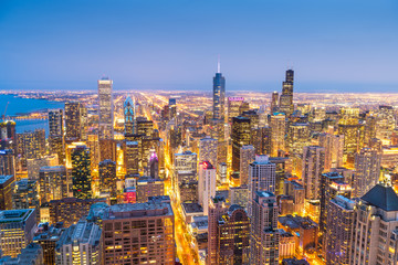 Chicago, IL, USA Aerial Cityscape at Twilight