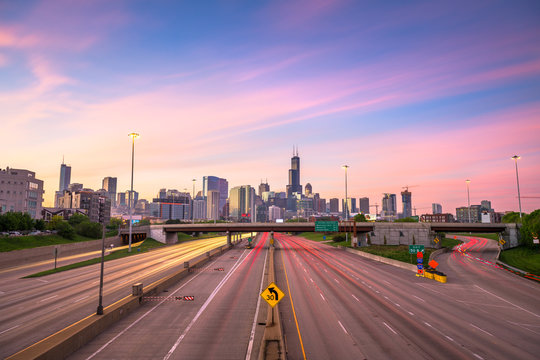 Chicago, IL, USA Highways at Dawn