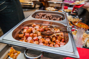 Tasty grilled mix meat, serving on event dish at party