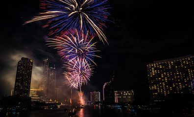 New Year's celebration fireworks in Bangkok city.