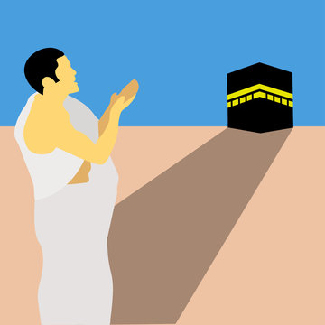 Muslim man pray dua with Kaabah background