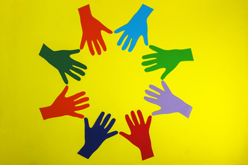 success and gesture concept - close up of circle of paper hands with a copy space