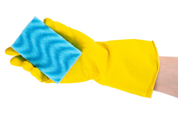 gloved hand with washcloth