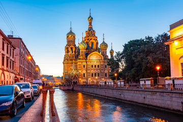 Church of Savior on Spilled Blood (Spas na Krovi) on Griboedov canal at dawn, Saint Petersburg, Russia