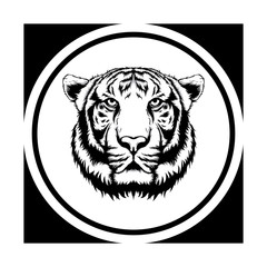 Tiger face tattoo illustration. wild tiger line art with circle