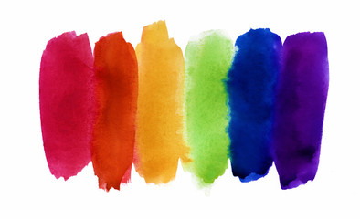 Watercolor background in the colors of the LGBT flag. Rainbow background. Design for print on fabric, on products. High resolution. Isolate on white.