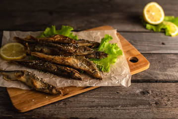 fried fish, capelin, sea dish, fried seafood