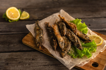 fried fish, capelin, sea dish, fried seafood