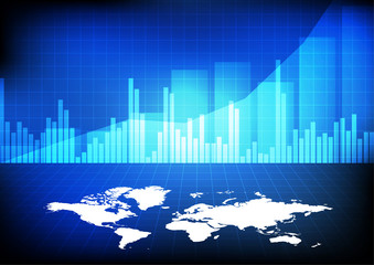 Vector : World map with business graph on blue background