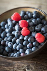 bowl of blueberries and raspberries