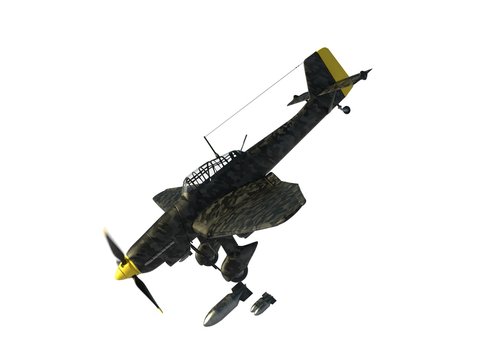 3D Rendering Of A World War Two German Dive Bomber Diving.