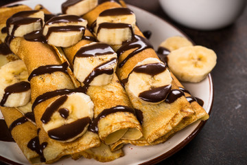 Crepes with chocolate and banana.