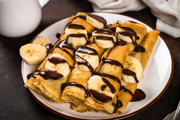 Crepes with chocolate and banana.