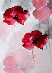 Red poppies background. Spring Time handmade Watercolor . Nature illustration for wallpaper, wrapping paper, textile, fabric, print. 