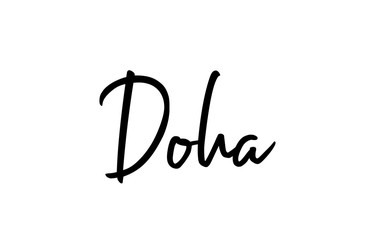 Doha capital word city typography hand written text modern calligraphy lettering