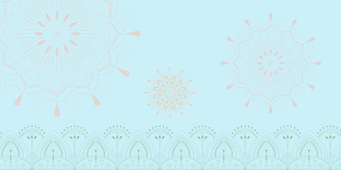 Naklejka premium Mandala and seamless endless border green rose orange colors vector illustration