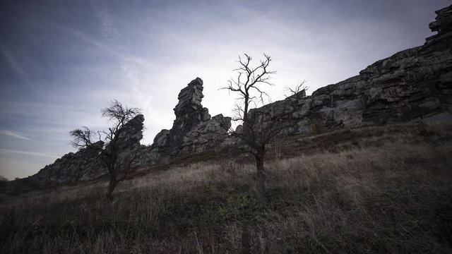 Moving timelapse of the devil's wall, Harz, Germany.