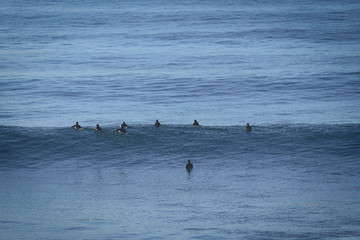 Group of surfers in a surf spot in Ericeira Portugal