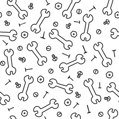 Wrench, nail, screw  isolated seamless hand draw pattern . llustration on the theme of renovation, installation and tools for repair.