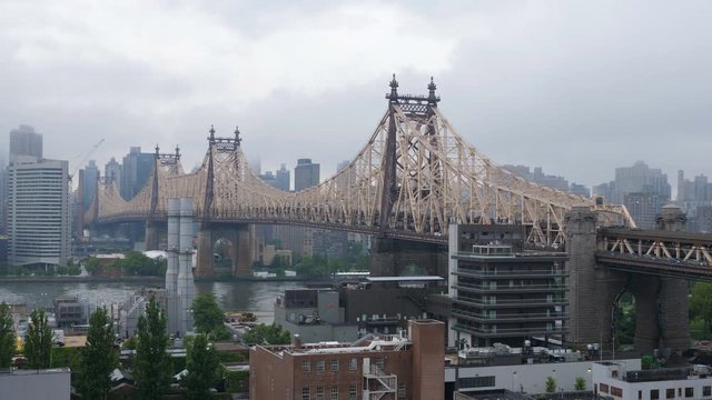 NYC, USA on June 25th: Queensboro bridge on June 25th, 2019 in Queens, New York, USA. The Queensboro bridge connects the borough of Queens with the Upper East Side in Manhattan.
