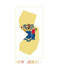 New Jersey Logo. Map of New Jersey with us state name and flag. Appealing vector illustration.